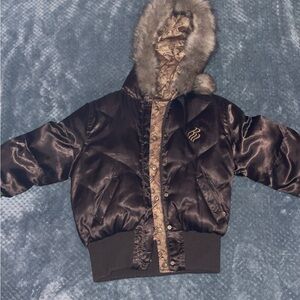 Brown Bomber Jacket with Fur Hood